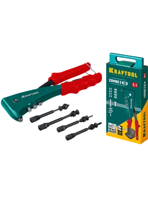 Заклепочник KRAFTOOL Combo2-M6, комбинированный для резьбовых М3-М6 и вытяжных заклепок 2.4-4.8мм, нержавеющая сталь, сталь, алюминий, кейс, (31180)