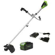 Аккумуляторный триммер GREENWORKS GD40BCB, 40 В, 35 см, леска 2 мм, б/щ, верхн. располож. двиг, метал. диск, АКБ 1*4 Ач и ЗУ (2105707UB)