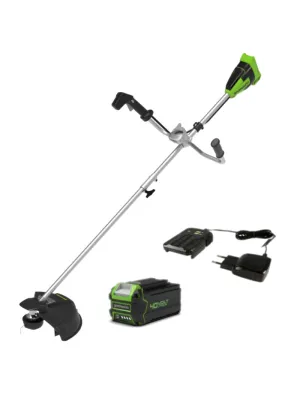 Аккумуляторный триммер GREENWORKS GD40BCB, 40 В, 35 см, леска 2 мм, б/щ, верхн. располож. двиг, метал. диск, АКБ 1*4 Ач и ЗУ (2105707UB)