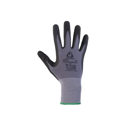 Перчатки JETA SAFETY JN031-L, защитные промышленные трикотажные из синтетической пряжи (полиэстер) с микронитриловым покрытием ладони, цвет серый