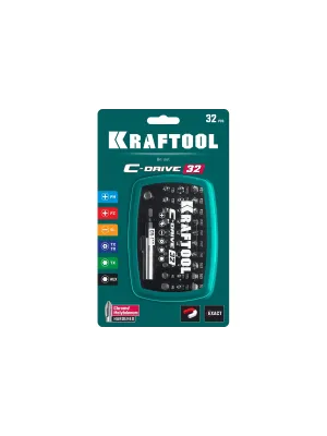 Набор бит KRAFTOOL C-Drive-32, 30 бит 25мм, PH, PZ, HEX, TORX, магнитный адаптер, переходник HEX 1/4