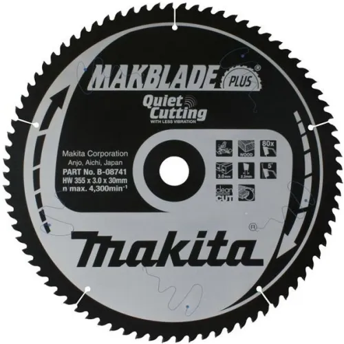 Диск пильный MAKITA MAKBLADE PLUS, 355x30x3/2.2x80T для дерева​ (B-35237)