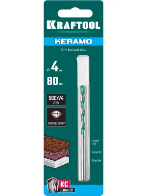 Сверло по керамограниту KRAFTOOL «KERAMO», 4х80мм, с твердосплавной пластиной, (29175-080-4)
