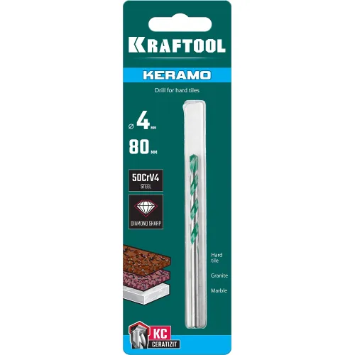 Сверло по керамограниту KRAFTOOL «KERAMO», 4х80мм, с твердосплавной пластиной, (29175-080-4)