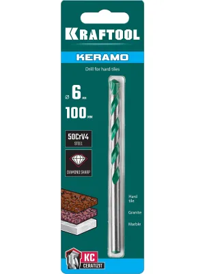 Сверло по керамограниту KRAFTOOL «KERAMO», 6х100мм, с твердосплавной пластиной, (29175-100-6)