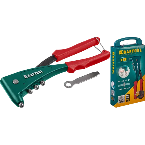 Заклепочник KRAFTOOL X-5F, усиленный, литой корпус, закл. нержавеющая сталь, сталь, алюминий 4 2.4, 3.2, 4.0, 4.8 мм, кейс + 60 заклёпок (31173-H6_z01
