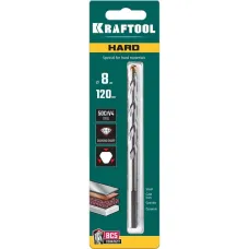Сверло по твёрдым материалам KRAFTOOL «HARD», 8х120мм, с твердосплавной пластиной, (29177-120-8)