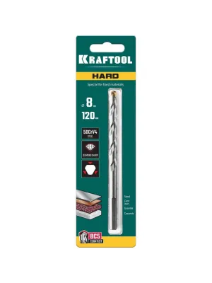 Сверло по твёрдым материалам KRAFTOOL «HARD», 8х120мм, с твердосплавной пластиной, (29177-120-8)