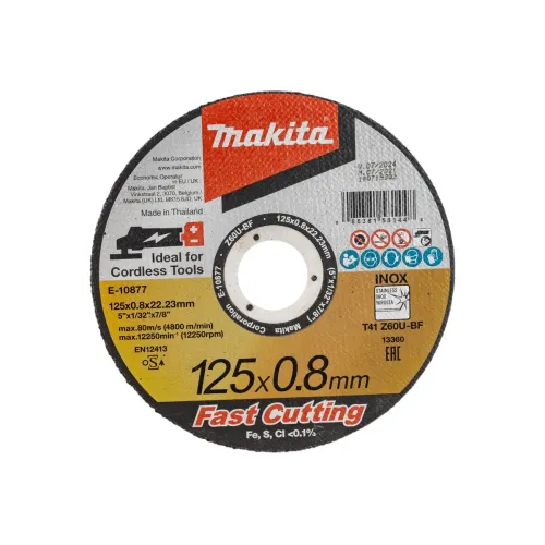 Диск отрезной MAKITA 125х0,8х22,23 для нержавеющей стали плоский Z60U