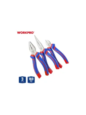 Набор из 3-х инструментов WORKPRO, плоскогубцы 160мм, бокорезы 160мм, длинногубцы 160мм
