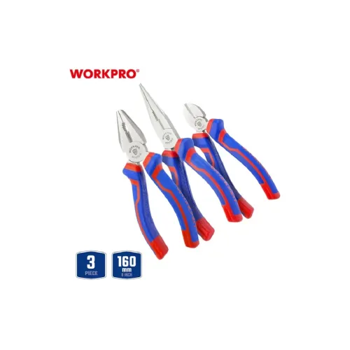 Набор из 3-х инструментов WORKPRO, плоскогубцы 160мм, бокорезы 160мм, длинногубцы 160мм