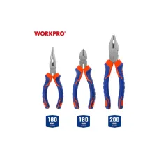 Набор из 3-х инструментов WORKPRO, плоскогубцы 200мм, бокорезы 160мм, длинногубцы 160мм
