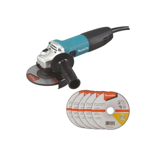 Угловая шлиф.машина MAKITA GA5030RX9, 125 мм, 720 Вт, 11000 об/мин, плавный пуск, функция антирестарта, D-18770 – 5 шт (125х1,2 мм)