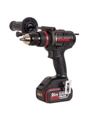 Аккумуляторный шуруповерт ударный KRESS KUC35, 20В, 2х4Ач Li-ion, 150Нм, 550/2000об/мин, 10450/38000уд/мин, БЗП13мм, 1.5кг, бесщеточный