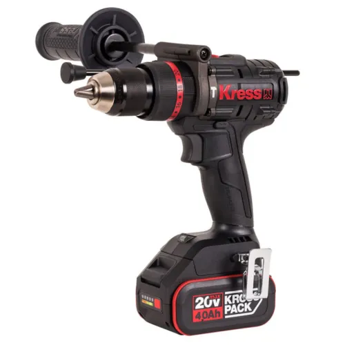 Аккумуляторный шуруповерт ударный KRESS KUC35, 20В, 2х4Ач Li-ion, 150Нм, 550/2000об/мин, 10450/38000уд/мин, БЗП13мм, 1.5кг, бесщеточный