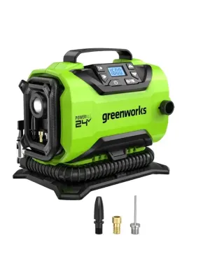 Аккумуляторный компрессор автомобильный GREENWORKS 24V / 12V, (от прикуривателя автомобиля), без АКБ и ЗУ в сумке