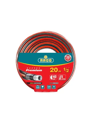 Шланг поливочный RACO PREMIUM 1/2″, 20м 40атм пятислойный, усиленный двумя слоями армирования (40300-1/2-20)