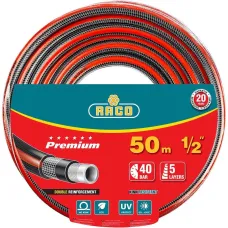 Шланг поливочный RACO PREMIUM 1/2″, 50м 40атм пятислойный, усиленный двумя слоями армирования (40300-1/2-50)