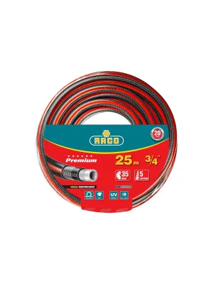 Шланг поливочный RACO PREMIUM 3/4″, 25м 35атм пятислойный, усиленный двумя слоями армирования (40300-3/4-25)
