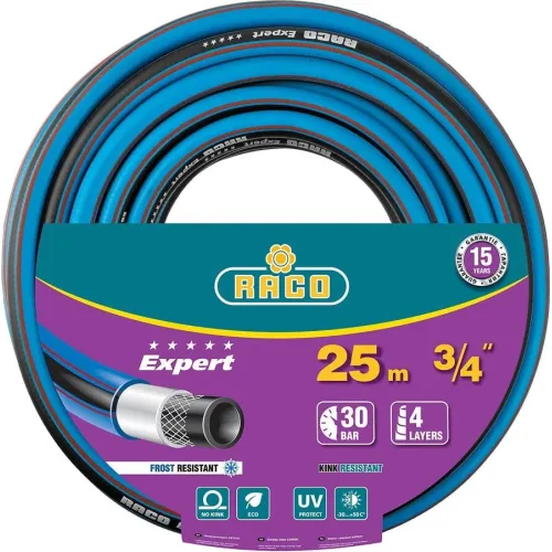 Шланг поливочный RACO EXPERT 3/4″, 25м 30атм четырёхслойный, армированный (40302-3/4-25)