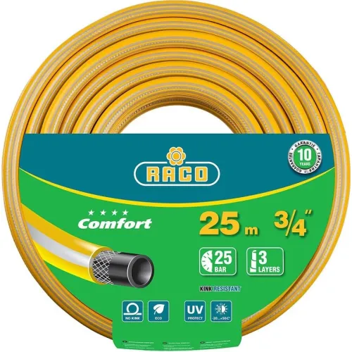Шланг поливочный RACO COMFORT 3/4″, 25м 25атм трёхслойный, армированный (40303-3/4-25)