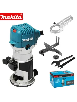 Фрезер кромочный MAKITA RT0702C, 710Вт, 10000-34000об/м, цанга 6 и 8 мм, копир. втулка, паралл. упор, ключ - 2шт