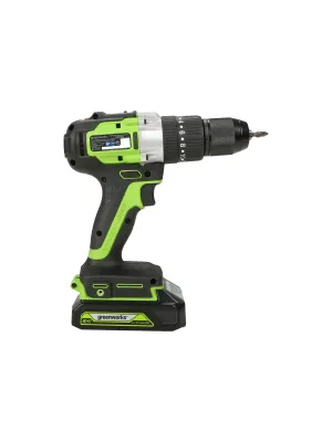 Акк. шуруповерт ударный GREENWORKS GD24DD60k2, 24 В, 1х2 Ач, 60 Нм, 0-600/1800 об/мин, БЗП 13 мм, бесщеточный, ЗУ, кейс (3704107UA)
