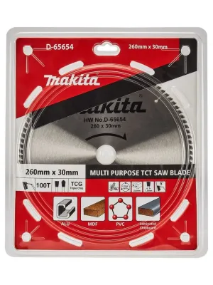 Диск пильный MAKITA 260x30x2.6/1.8x100T, универсальный для алюминия/дерева/пластика