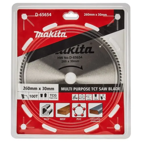 Диск пильный MAKITA 260x30x2.6/1.8x100T, универсальный для алюминия/дерева/пластика