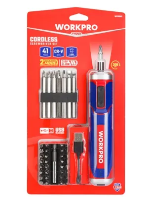 Отвертка аккумуляторная, 3,6 Вольт, с набором бит 41 шт WORKPRO