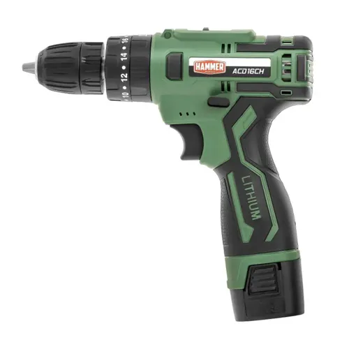 Аккумуляторная дрель ударная Hammer ACD16CH, 16 В, 2x2 Ач Li-ION, 10 мм, 0-350/0-1350 об/мин, 30 Нм, кейс