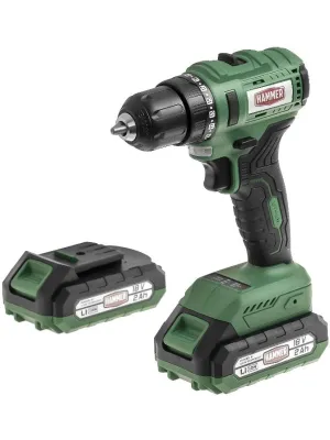Аккумуляторная дрель бесщеточная Hammer ACD18BLC, 18 В, 2x2 Ач LiION, 10 мм, 0-400/0-1400 об/мин, 45 Нм, в кейсе