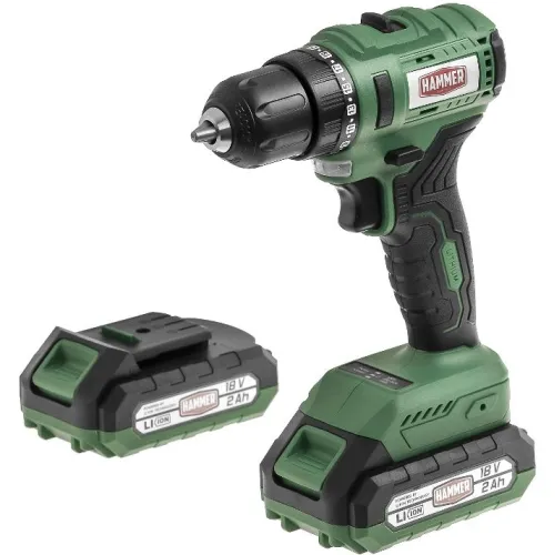 Аккумуляторная дрель бесщеточная Hammer ACD18BLC, 18 В, 2x2 Ач LiION, 10 мм, 0-400/0-1400 об/мин, 45 Нм, в кейсе