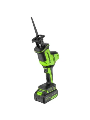 Акк. пила сабельная GREENWORKS GPT-CRS-25, б/щет, 24V, 0-3000 об/мин, рез 80 мм дер, LED, 1х4 Ач, ЗУ, кор (1200507CUB)