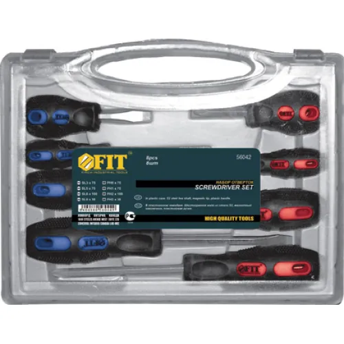 Набор отверток FIT 8шт. сталь CrV прорез. ручки в чем. (56042)