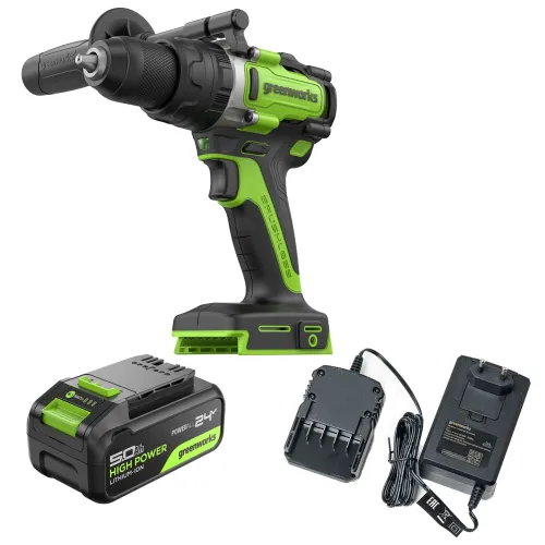 Акк. дрель-шуруповёрт GREENWORKS GD24DD140, 24 В, ударная , б/щет, 0-550/0-2100 об/мин, 70/140 Нм, Anti-kickback, 5 Ач, ЗУ