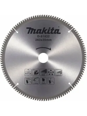 Диск пильный MAKITA 260x30x2.6/1.8x120T универсальный для алюминия/дерева/пластика