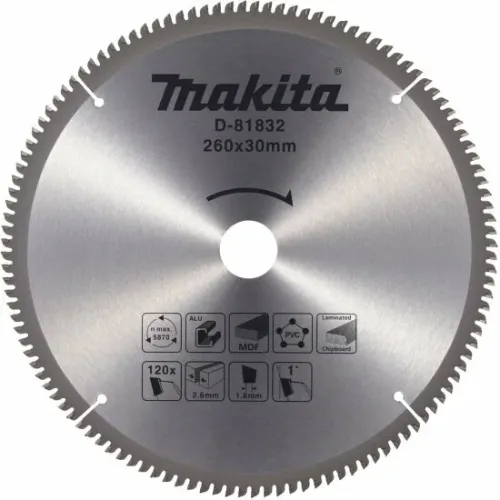 Диск пильный MAKITA 260x30x2.6/1.8x120T универсальный для алюминия/дерева/пластика