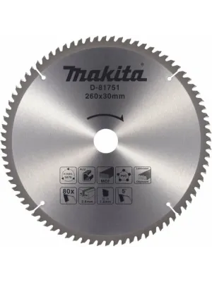 Диск пильный MAKITA 260x30x2.6/1.8x80T универсальный для алюминия/дерева/пластика