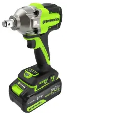 Аккумуляторный гайковерт ударный GREENWORKS IW5500, б/щет, 1/2'', 500 Нм, 3 режима, 1х5 Ач, ЗУ, кор (3805007CUG)