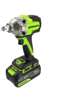 Аккумуляторный гайковерт ударный GREENWORKS IW5500, б/щет, 1/2'', 500 Нм, 3 режима, 1х5 Ач, ЗУ, кор (3805007CUG)
