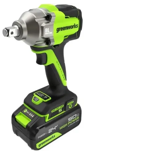 Аккумуляторный гайковерт ударный GREENWORKS IW5500, б/щет, 1/2'', 500 Нм, 3 режима, 1х5 Ач, ЗУ, кор (3805007CUG)