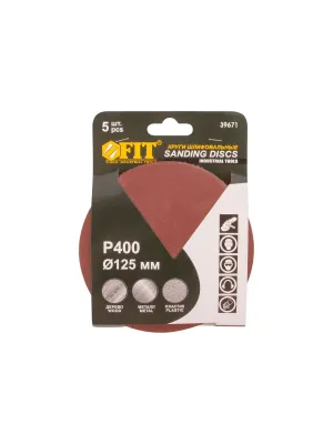 Круг шлифовальный FIT 125_р400 сплошные, липучка 5шт (39671i)