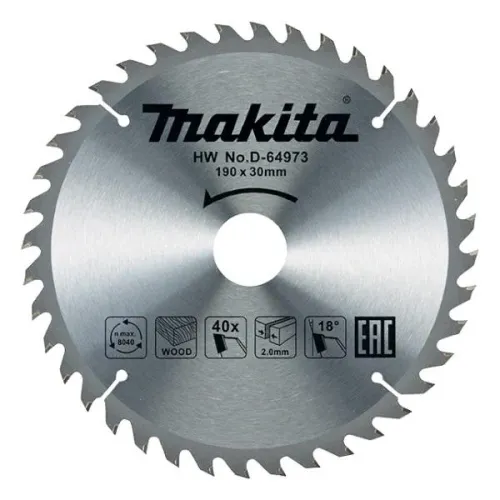 Диск пильный MAKITA, 190_30_1.3 z40 по дереву (D-64973)