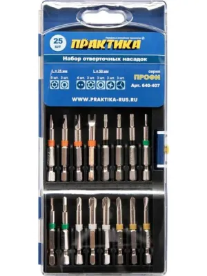 Набор бит ПРАКТИКА 25шт ПРО-кассета (640-407) Профи