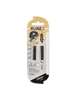 Пилки для лобзиков RUNEX, 100x75 мм 10/21 з/д (древес,ДСП,пластмасса h=4-30mm)чистая распил.Т101KR 2шт/уп
