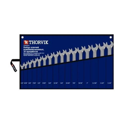 Набор ключей THORVIK CWIS0016 гаечных комбинированных дюймовых в сумке 1/4