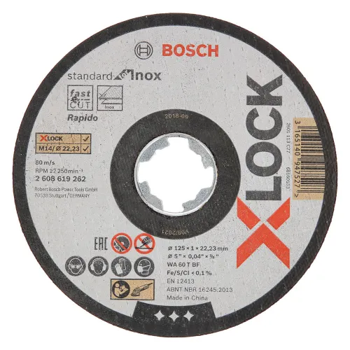 Диск отрезной BOSCH 125x22.23х1.0 по металлу нерж. X-LOCK (2608619262) Standard for Inox
